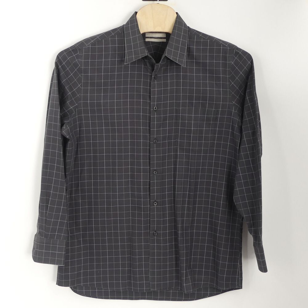 Nordstrom Long Sleeve Button Up Shirt‎ Regular Fit Gray Check Men's XL